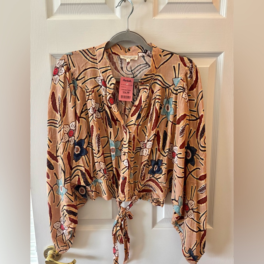 Christian Siriano Multicolor Floral Tie-Front Blouse